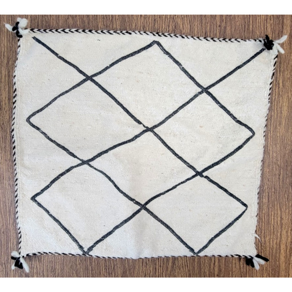 Moroccan Boho Pillow Cover Handwoven 20" x 22" Black Cream Diamond Tassels - Picture 1 of 12